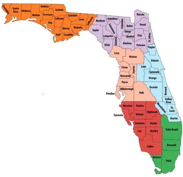 Colored Florida map