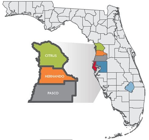 Pasco - Hernando - Citrus Counties map